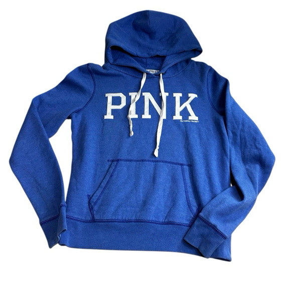 Victoria's Secret Pink Blue Pullover Hoodie Sz Small Hooded Sweatshirt Fleece - Picture 7 of 9